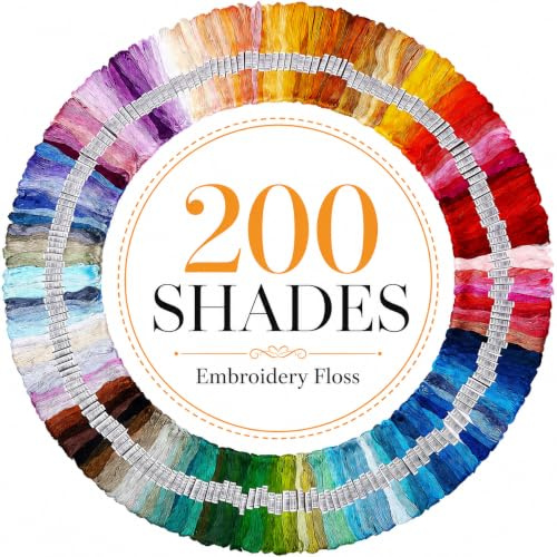 200 Colours Embroidery Threads, 6 Strand Cotton Embroidery Floss Set with Numbered Colour Labels, Cross Stitch Thread for Friendship Bracelets, Needlework and DIY Crafts