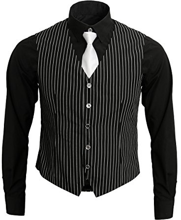 Nofonda - Costume vintage de gangster / chef des années 20 avec gilet et cravate - Pour homme adulte
