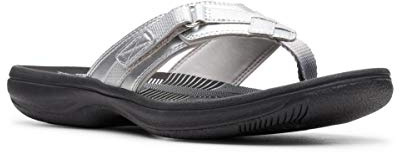 Clarks Women's Breeze Sea Flip-Flop, Silver Synthetic/Black Sole, 7.5 UK