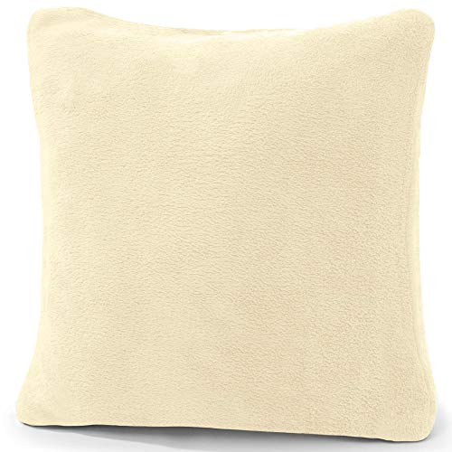 CelinaTex Xanio Dekokissen mit Innenkissen 80 x 80 cm Creme weiß Coral-Fleece Sofakissen Mikrofaser Kuschelkissen