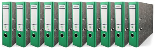 Netuno 10x Classeur à Levier Marbré Dos de 75mm Couleur Vert Format A4 Mécanisme à 2 Anneaux Dossier de Bureau pour Documents Classeur Éco