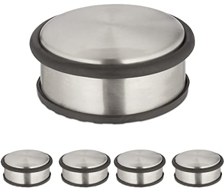 Relaxdays Türstopper 5er Set, HxD 4,5 x 10,5 cm, flach & schwer, rutschfest, Türzuschlagbremse Edelstahl, Silber/schwarz