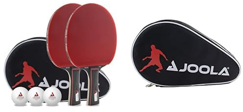JOOLA 54821 Bordtennisset, 6 delar, Röd & JOOLA 80505 bordtennisracket fodral ficka dubbel bordtennisfodral för 2 vattenavvisande bordtennisväska, svart/röd, 28 x 17 x 4 cm