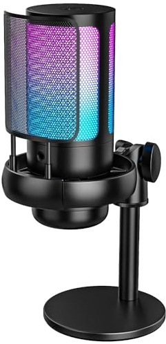 Anykuu USB Gaming Mikrofon 192kHZ/24bit Plug&Play Kondensator Microphone mit 1,5 m USB-C-Kabel Kompatibel mit PS4/5 PC RGB-Licht Anti-Verzerrung PC Mikrofon für Gaming Streaming Studio