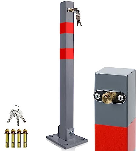 Daromigo Parkpfosten Klappbar Parkplatzsperren Absperrpfosten mit 3 Schlüssel und Reflexstreifen Parkwacht Pfeiler Stahl Robust Sperrpfosten Höhe 67 cm
