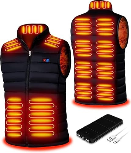 Warmy Gilet Chauffant Hommes ，veste chauffante avec batterie incluse avec 13 zones de chaleur Chauffé Gilet Chaud Lavable pour Hiver Moto Chasse(XL)