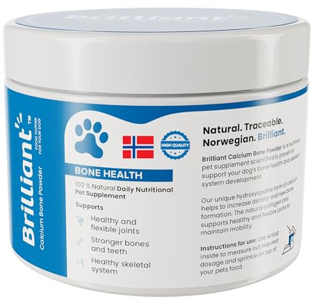 Brilliant Calcium and Collagen Powder for Dogs - 100% Natural, Bioavailable Calcium Hydroxyapatite Dog Supplements, Bone & Joint Supplements for Dogs, Low Fat Bone Meal (200g)