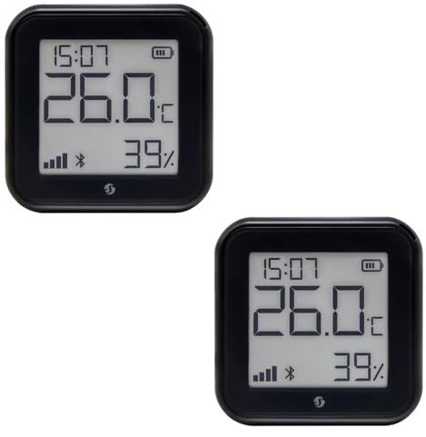 Shelly H&T Gen 3 Schwarz | 2er Pack |Wi-Fi und Bluetooth Temperatur&Luftfeuchtigkeitssensor | Hausautomation | Kein Hub erforderlich | Lange Batterielebensdauer | Wandmontierbar