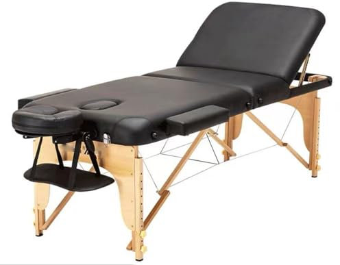 CUNTO Tragbare professionelle Massageliegen aus Holz mit klappbaren, maßgeschneiderten, hydraulisch klappbaren Massageliegen (Beige) (Schwarz)
