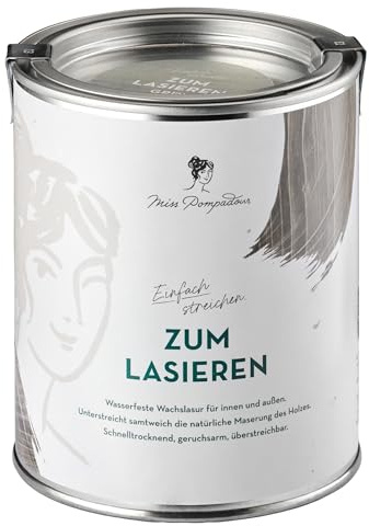 MissPompadour seidenglänzende Holzlasur außen & innen wetterfest grün 1L, geruchsarme Lasur für Holz mit UV-Schutz, wasserbasierte Holzfarbe