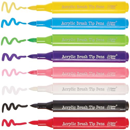 Baker Ross FN282 Acrylic Porcelain & Deco Brush Tip Pens - Pack of 8, Ceramic Decorating Pens, Brush Pens for Crafts