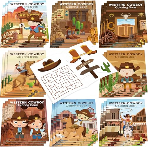 Nezyo 24 Pieces Cowboy Coloring Books Wild West Theme DIY Art Drawing Book Western Party Favors Cowboy Wanted Color Booklets Bulk for Western Wild West Birthday Gift Goodie Bag Filler