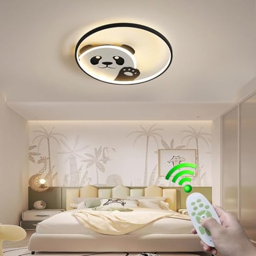 Stesulfr Taklampa dimbar LED inomhus barnrumslampa tecknad pandaform järntak Ljussvart kreativ belysning 42W med fjärrkontroll lämplig för restaurang babyrum vardagsrum