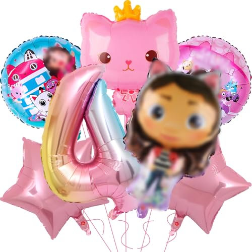 7 Stück Cartoon Luftballons Geburtstag Deko, Rosa Folienballons Geburtstagsdeko Mädchen 3 4 5 jahre,Kindergeburtstag Deko,Party Deko Ballons Birthday Decorations