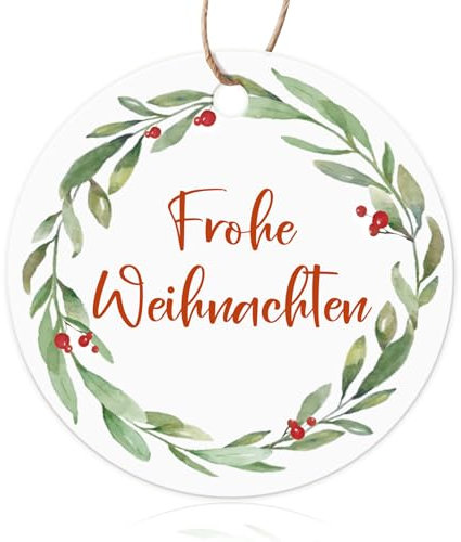 MEJOSER 50 Stück Geschenkanhänger Weihnachten 5cm mit Juteschnur Frohe Weihnachten Geschenke Anhänger aus Papier Kranz Weihnachtsanhänger Etiketten Rund Weihnachtsbaum Deko
