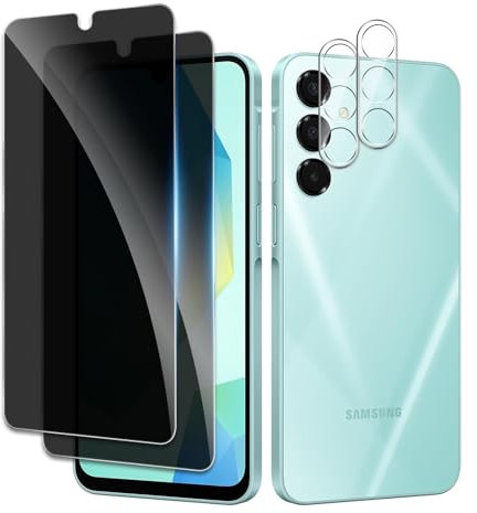 2 Piezas Protector Pantalla de Privacidad para Samsung Galaxy A16 Pulgadas con 2 Piezas Protector de Lente de Cámara, Anti Espía Cristal Vidrio Templado, Dureza 9H, Anti Arañazos