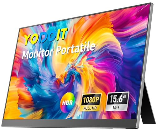 Yodoit Monitor Portatile, Schermo IPS da 15,6 1920×1080P FHD con Supporto Integrato, Connettività USB-C e HDMI, Altoparlanti Integrati, per Laptop/PC/Mac/PS3/4/5/Xbox