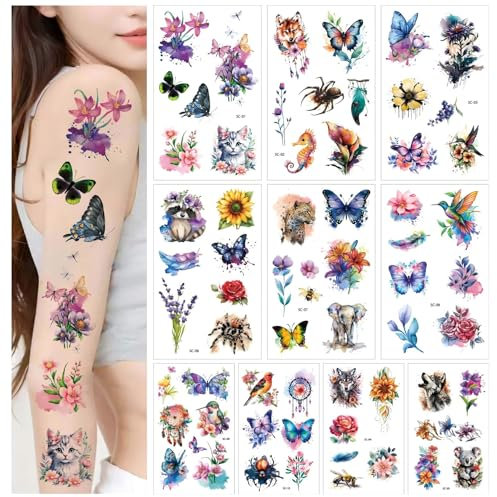 3D tatuaggi temporanei per ragazze fiore colibrì farfalla realistico lunga durata finto tatuaggio temporaneo Tatuaggi impermeabile per adulti body art