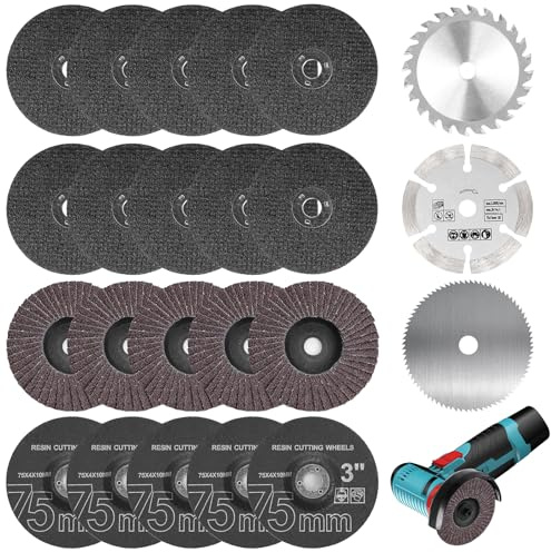 23 Pezzi Dischi da Taglio 75 mm e Dischi per Smerigliatrice, Foro Ø10 mm Accessori Smerigliatrice, Dischi per Metallo, Legno, Plastica, Diamante, per Mini Smerigliatrice Angolare a Batteria