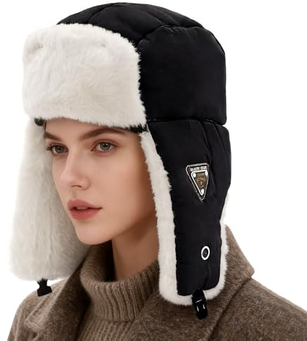 LY4U Chapeau d'hiver pour Hommes et Femmes avec Cache-Oreilles, Doublure en Polaire, Chapeau Thermique Coupe-Vent pour Le Ski, la Randonnée et Les Activités de Plein Air