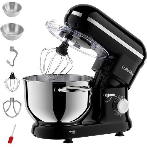 6QT Stand Mixer with Dual Handle Bowls, 660W Pure Copper Motor, 6-Speed Kitchen Mixer with 2 Stainless Steel Bowls, Stable Suction Base, ETL Certified Dough Mixer for Baking Cooking BLACK