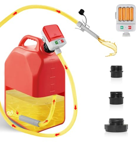 Pompa di Trasferimento Carburante Elettrica per Tanica - 3,2 GPM Portata Rapida con Arresto Automatico, 3 Adattatori per Serbatoi, Alimentazione a Batterie, Pompa Carburante con Borsa da Trasporto