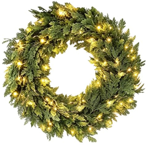 Artificiell cederträ Holiday Decor Prelit julgirland LED trappräcke | Prelit julgirland funktioner LED Realistisk Pine Ceder lövverk inomhus utomhus Mantel Träd trappdekoration