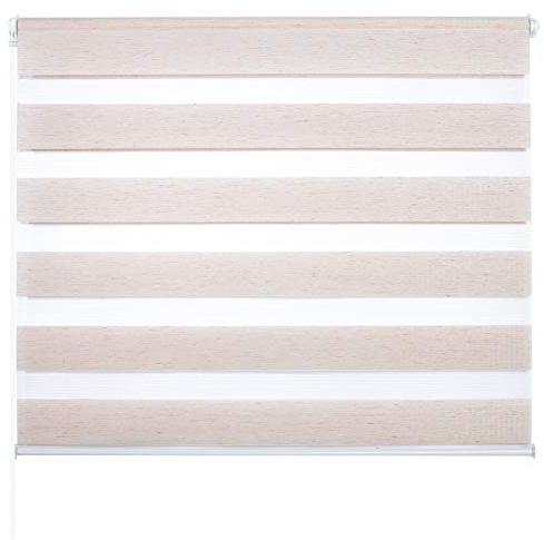 Laneetal Doppelrollo ohne Bohren Klemmfix, Duo Rollo Seitenzugrollo mit Klämmträgern, Sicht und Sonnenschutz für Fenster Tür Wand, lichtdurchlässig u. Verdunkelnd (Natur, 80 x 150 cm)