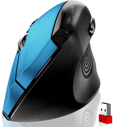 memzuoix Ergonomic Mouse Wireless,2.4G Optical Cordless Mice with 800/1200/1600 DPI,Vertical Computer Wireless Mouse for Laptop, Mac,PC,Desktop (for Right Hand, Large),Blue