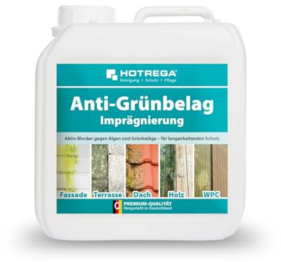 HOTREGA Anti-Grünbelag Imprägnierung 2 Liter | 2in1 Langzeitschutz | Lösemittelfrei & langanhaltend | Für saugfähige Oberflächen