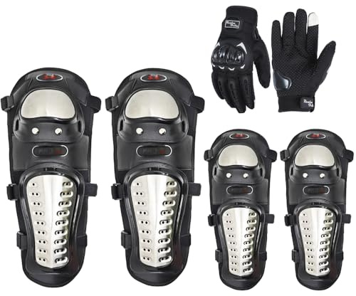 Ginocchiere Moto + Guanti Moto, Accessori Moto, Protettori da Moto per Ginocchia, Guanti mtb, Guanti Motocross, Armatura Moto, Protezioni Moto (Guanti M)