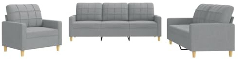 vidaXL Set di Divani 3 pz con Cuscini Grigio Chiaro in Tessuto