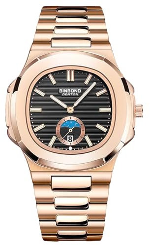 RORIOS Orologio Semplice da Uomo Orologio da Polso Casual Quarzo Orologio Impermeabile Calendario Orologio Luminosi Analogico Cinturino Acciaio Inossidabile oro rosa nero