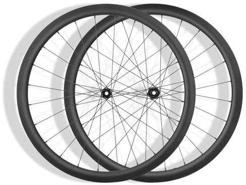 HZXQCVB 700C Fibra De Carbono Juego De Ruedas para Bicicleta De Carretera Eje Pasante Ruedas Delanteras Y Traseras Bloqueo Central Freno De Disco Bujes 24H para Cassette 8-12 Velocidades(38MM)