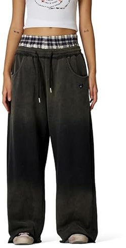 Aelfric Eden Baggy Y2K Pantalon de jogging pour homme et femme - Vintage - Pantalon de sport à carreaux - Patchwork - Pantalon de loisirs - Pantalon décontracté - Pantalon de survêtement, gris foncé