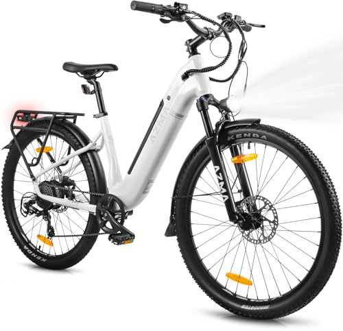 KIMDYMA A1 Bici Eléctrica con Batería Extraíble 36V 18Ah, Autonomía de hasta 140km, 8 Velocidades, Cubiertas 27.5 x 2.2 | eBike Unisex para Adultos (Blanco)