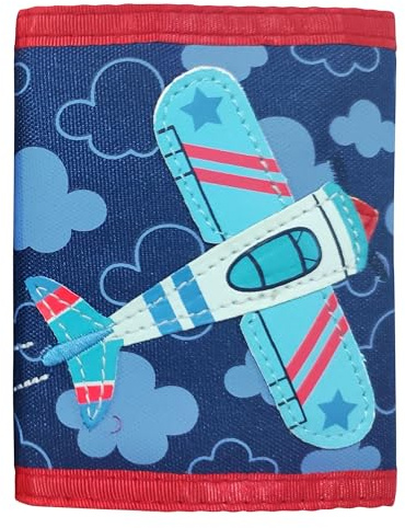 Stephen Joseph, Kids Unisex Wallet, Toddler Wallet for Boys and Girls with Applique Designs, Screen Printed Wallet with Zippered Coin Pocket, Blue Airplane