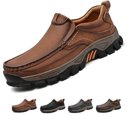 Mocassins orthopédiques confortables et décontractés en cuir véritable pour homme - Confort tout au long de la journée - Soutien de la voûte plantaire - Semelle antidérapante pour la marche et la