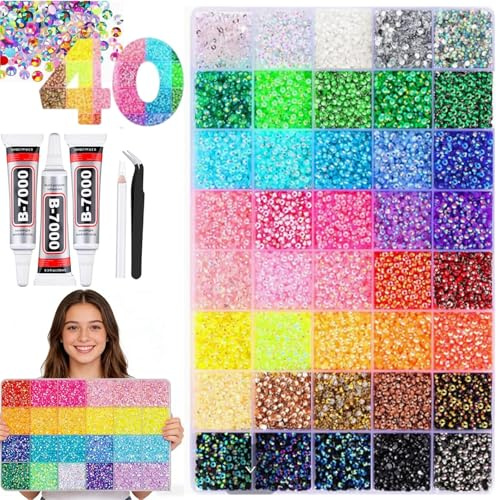 Bedazzling Kit med lim, 40 färger 40 000 st Bedazzle strass kit, hantverk och gör-det-själv-projekt (40 färger/40 000 st)
