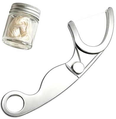 2 supporti per filo interdentale, in acciaio inox, riutilizzabili, riutilizzabili, per pulire i denti permanenti, adatti per picnic all'aperto, campeggio