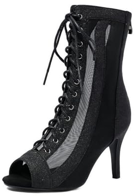 Générique Bottines Femme Peep Toe à Lacets Talon Fin et Mesh | Bottines peep toe à lacets avec mesh, zip arrière et talon 8,5 cm pour soirées et fêtes.