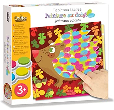 Créa Lign Fingermalerei, Bunte Tiere, Kreativ-Set, einfache Bilder, ab 3 Jahren, Rot/Grün/Gelb/Blau