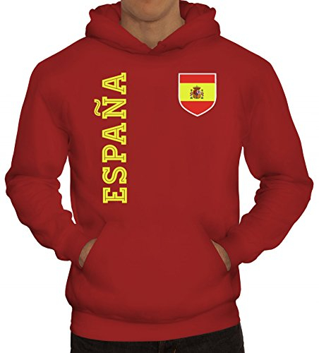 Spanien Spain Fußball WM Fanshirt Gruppen Herren Hoodie Männer Kapuzenpullover Fan Trikot Espana, Größe: M,Rot