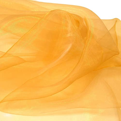 TOLKO 1m Organza Stoffe zum Nähen Meterware | Hauch Zart, Fein, Durchsichtig | zum Dekorieren Basteln 145cm breit | leichter Glanz Stoff für Gardine Vorhänge Tischdecken Deko Schals (Gold Gelb)