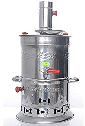 Bayraktar Semaver Stainless Steel Chrome Turkish Tea Kettle Samovar Camping Heater Boiler