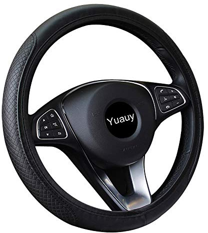 Yuauy Microfiber Leather Steering Wheel Covers Anti-Slip Universal Car Steering Wheel Cover (Black)
