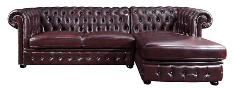 Vente-unique - Canapé d'angle Chesterfield Brenton 100% Cuir de Buffle - Bordeaux- Angle Droit