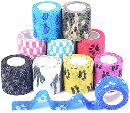 ZESLIV 10 Rolls Plaster Bandage Cohesive Self-Adhesive Bandages Pink 2.5 cm x 4.5 m Quick Bandage Finger Plaster Wound Dressing for Student Pet Dogs Children Elastic Fixation Bandage