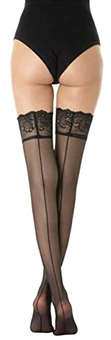 Gi&Gi. Stay-ups bakre söm 20 Den,Hold Ups sidenslät strumpor, S-XL,fisknät stanna upp strumpor Transparent bandlös,kvinnor sensuella strumpbyxor, Stödlösa Sexiga strumpor,Håll upp Strumpor svart,spets mikrofiber 1-pack ogenomskinliga damer, Höga lårstrumpor Sheer Hold Ups av looksy High Boot Över Knä Sexig Lår med Spets Strumpor för Kvinna Cosplay Made in Italy,N.1625(XL)
