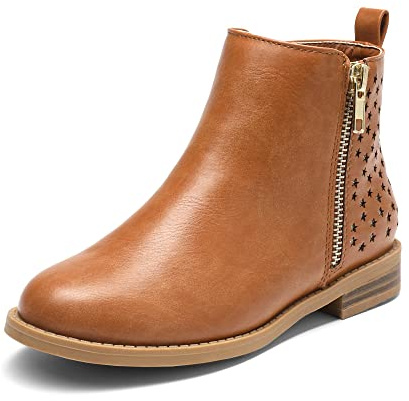 DREAM PAIRS Bottines Fille Confortables Chaussures Courtes à Enfiler avec Fermeture Éclair Antidérapantes pour Automne Hiver,Size 28.5,Tan/PU,SDBO2221K